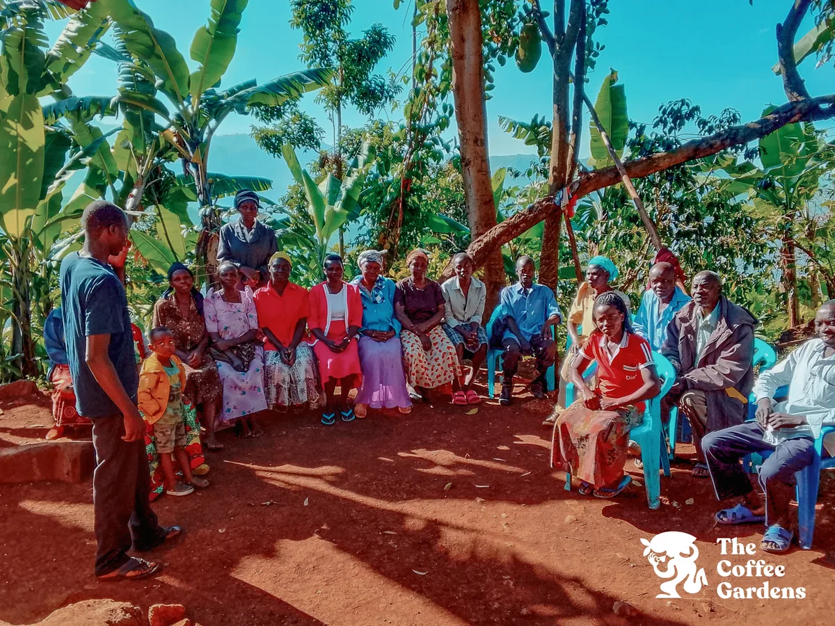 Coffee Gardens staff meeting with a group of smallholder farmers in Uganda