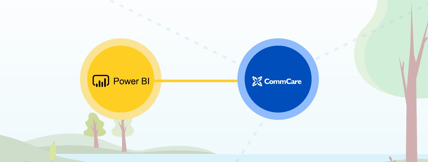 Diagram showing Power BI connected to CommCare as CRS's paired data collection and analytics tools