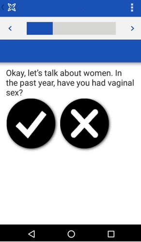 A CommCare yes-or-no question where the answer choices are a large checkmark and a large X symbol