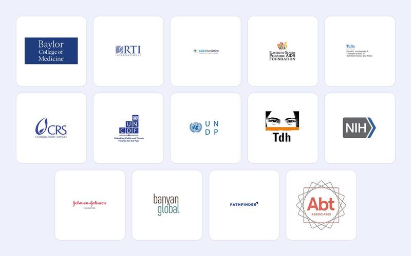 Logos of the partner organizations behind these new CommCare programs, including Baylor College of Medicine, RTI International, CDC Foundation, EGPAF, Tufts, CRS, UNCDF, UNDP, Terre des hommes, NIH, Johnson & Johnson Foundation, Banyan Global, Pathfinder, and Abt Associates.