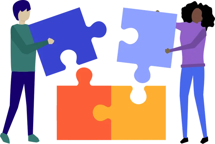 Illustration of two people fitting puzzle pieces together