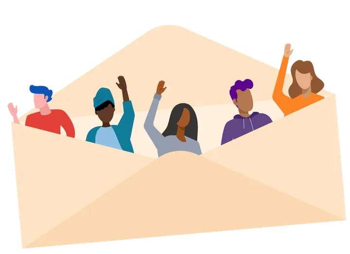Illustration of a diverse group of people raising their hands