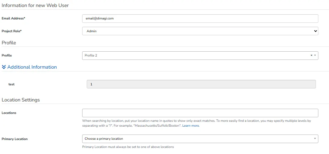 Screenshot: Enhanced Web User Invites: Set Custom Fields During Setup