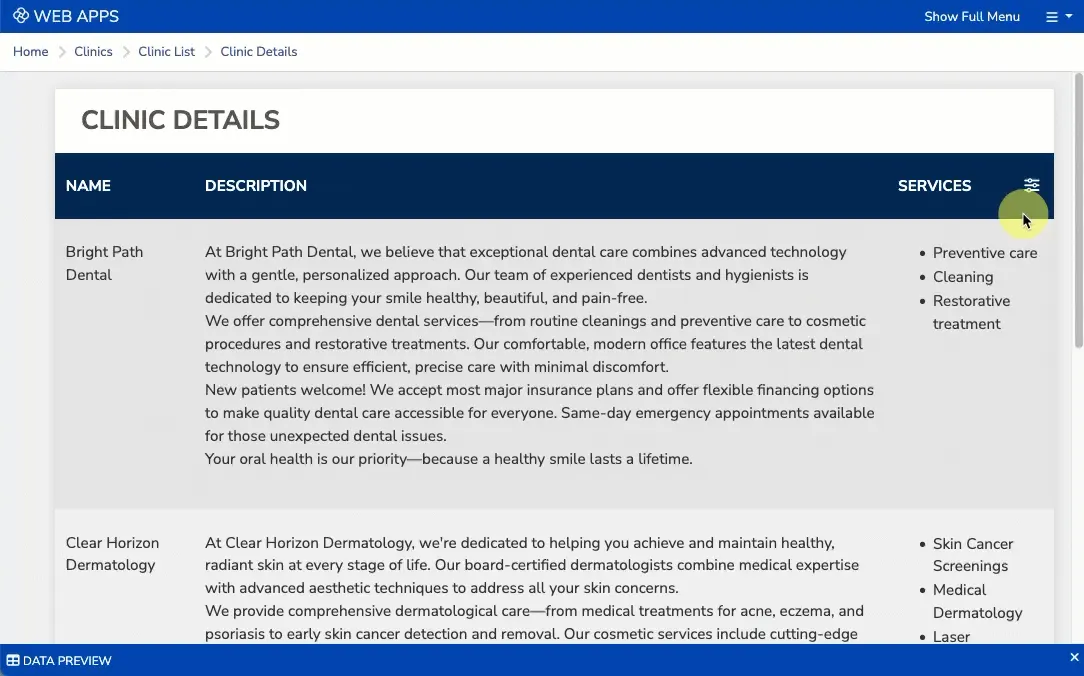 Screenshot: New Functionality for Web Apps