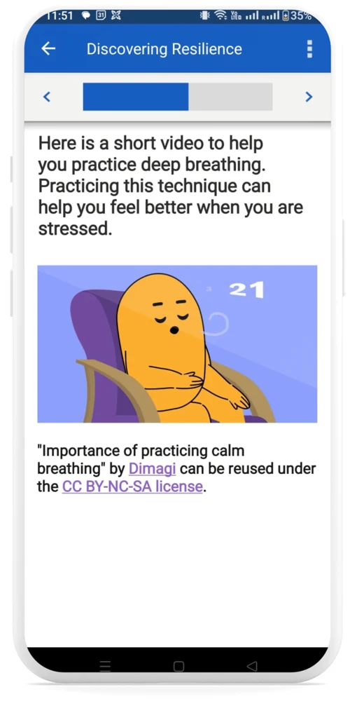 WellMe practice activity: a short video lesson on deep breathing