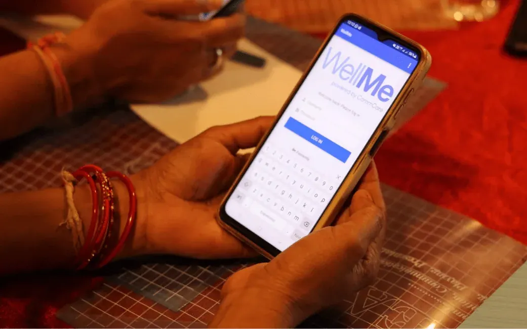 A custom-branded health app built on CommCare running on a mobile phone in the field