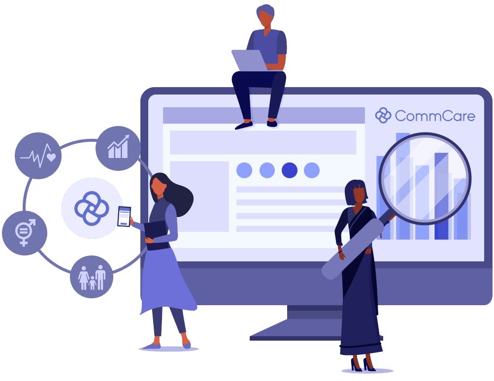 Diagram of CommCare connecting people, systems, and data across a program