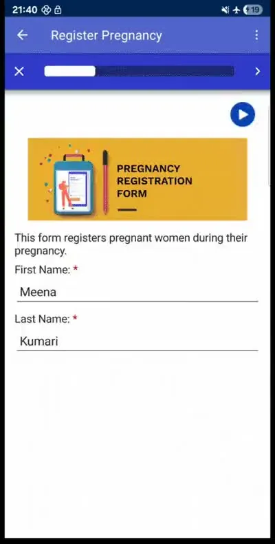 The CommCare mobile app running an offline form on a phone